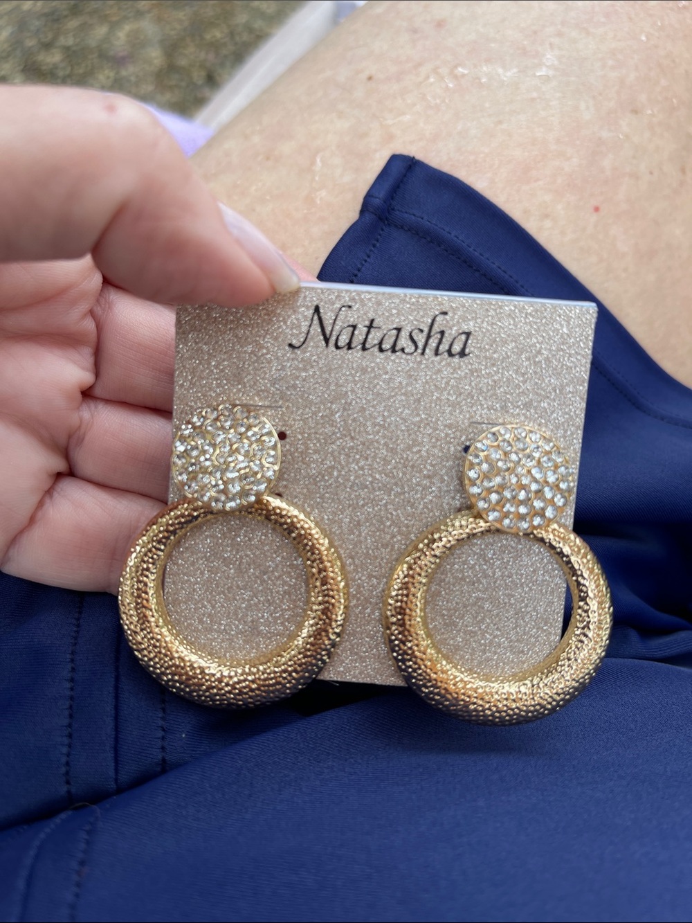 Natasha Couture Gold Crystal-Stud Hoop Earrings
